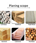 Wood samples: Cork Wood, Hardwood, Poplar Wood, Basswood, Cedarwood, Pine Wood.