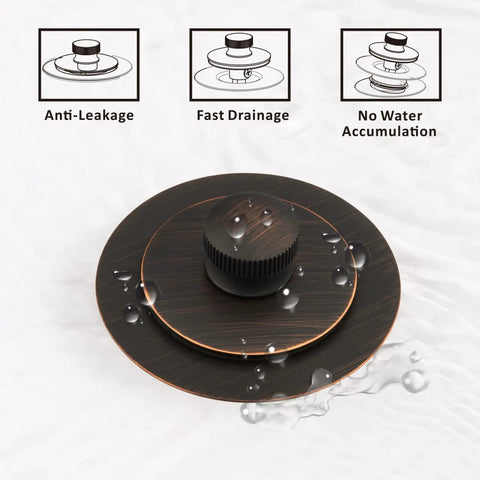 Slick Universal Bathtub Drain Stopper And Cover Fits Lift And Turn Tip Toe Drains Easy Hair Removal No Sweat Swap Oil Rubbed Bronze Tub Replacement Plate For Bathroom Fixtures Smooth Glide Operation with water droplets.