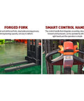 High Capacity Industrial Grade Pallet Stacker With Straddle Legs Slick Warehouse Lifter showcasing forged forks and smart control handle.