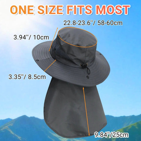 Sun Hat For Men And Women With Neck Flap UPF 50 UV Protection Wide Brim Safari Style For Hiking And Fishing in dark gray.