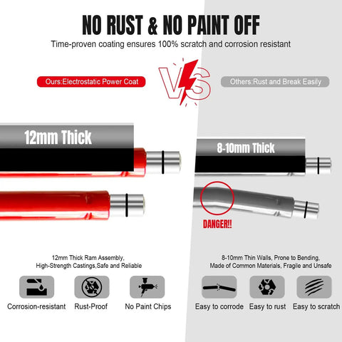 Comparison of Big Red 4 Ton Porta Power Auto Body Repair Kit's 12mm thick ram vs 8-10mm thick walls of competitors.