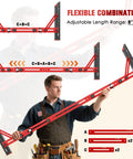 Kickass Precision Stair Tread Template Tool With Heavy Duty Locking Triangular Brace And Snappy Edge Flip Stops For Right On Target Woodworking Every Single Time, shown in flexible configuration.
