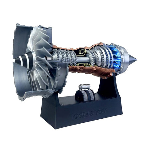 Lab Grade Turbofan Engine Model Kit With LED Light And Adjustable Speed For Aircraft Jet Enthusiasts, Nerdy Fun DIY STEM Project For Adults And Teens, Realistic Collector Display, 28cm cutaway turbofan model on stand
