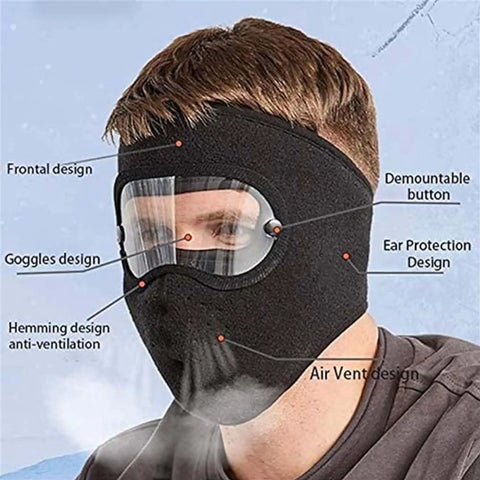 Winter Warm Mask With Ear Cove Full Face Shield Headgear For Unisex Outdoor Use Polar Fleece All Day Warmth Cozy Breathable Black