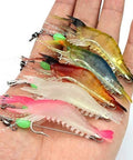 Five Piece Soft Luminous Shrimp Lure Set With Hooks And Beads Glow In The Dark Silicone Shrimp Baits for night fishing, on hand