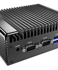 Intel Core I5 8250U Industrial Mini PC Dual Gigabit Ethernet Micro Router Barebone System back view with ports and rugged design.
