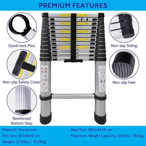 Telescoping Ladder Workhorse for DIY and Home Projects with premium features like non-slip feet, aluminum material, and safety locking.