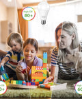 Family playing in bright room with Ultra Bright A21 LED Bulb 150 To 200W Equivalent, 23W, 2500 Lumens Daylight White 5000K