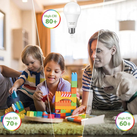 Family playing in bright room with Ultra Bright A21 LED Bulb 150 To 200W Equivalent, 23W, 2500 Lumens Daylight White 5000K