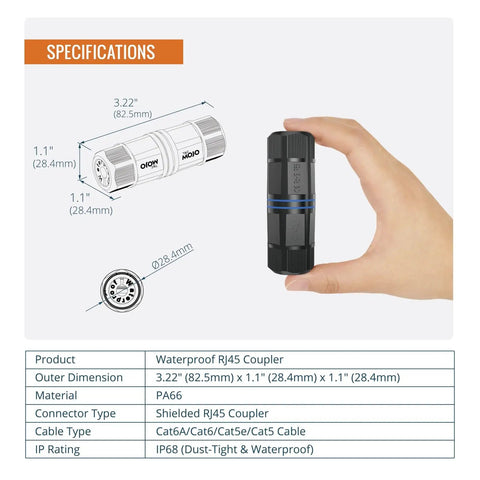Outdoor IP68 Cat6 Shielded Ethernet Coupler 6 Pack Waterproof RJ45 Connector For CAT5E CAT5 Rugged Weatherproof Ethernet Extender For IP Cameras And PoE Devices 3.2in