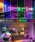 Ultra Bright Dual Row RGB CCT Flexible LED Strip Lights 270 LEDs Per Meter showcasing color options in various settings