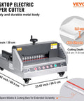 VEVOR 13 Inch Electric Paper Cutter, Desktop Trimming Blade Machine with a sturdy metal body and cutting depth of 1.5 inches.