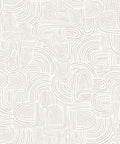 Sand Swirl Swell Removable Peel And Stick Wallpaper With Retro Curves, taupe and white pattern, 20.5 in wide by 16.5 ft long