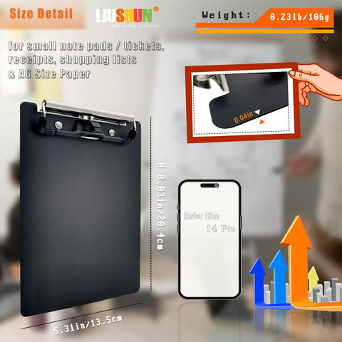 Compact Aluminum Clipboard For A6 Memos With Pen Holder And Steel Low Profile Clip Pocket Size Note Pad Tray Built Tough