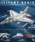 Image of F-16 Fighter Jet Building Set With 1377 Pieces, Dope Display Stand, Retractable Landing Gear, Tail Vector Nozzle