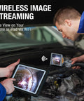 Articulating Borescope Pro Grade With Dual Lens Endoscope For Automotive Inspections, Five Inch IPS Display shown in use