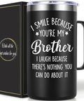 Bro Approved 20oz Stainless Steel Insulated Coffee Mug With Sweet Quote, matte black tumbler with handle for coffee.