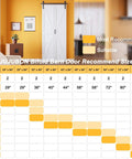Chart showing door sizes for a space-saving bifold barn door kit with 36x84 inch door in a room setting.