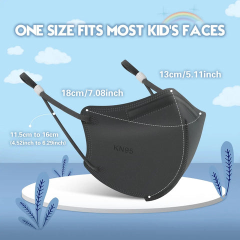 Kids KN95 Face Mask Pack Of 50, 5 Layer Breathable Masks For Kids, Adjustable Ear Loops With Silicone Buckles, Anti Slip Anti Fall Fit Gray.