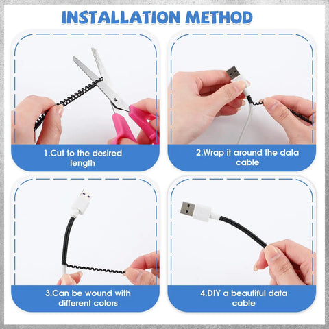 Installation guide for Ten Pack Spiral Cable Protectors For Pets Chew Proof USB Cables And Phone Chargers 110 Cm Black Sleeve