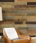 Living room with Real Reclaimed Barn Wood Peel And Stick Wall Planks With Self Adhesive Backing for rustic shiplap panels accent wall