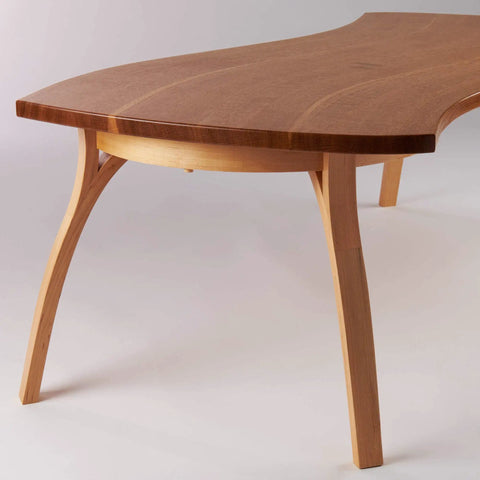 Curved wooden table with bent legs made using Pro Grade Wood Bending Steam Generator With 1.3 Gallon Tank And 12 Foot Hose For Portable Steam Box