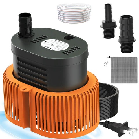 Above Ground Pool Cover Pump Submersible Sump Water Removal Tool With Drain Hose And 25-Foot Power Cord, 850 GPH Flow Rate, IPX8 Waterproof ABS Shell, 110V 60Hz, Includes 3 Adapters For Quick Setup And Easy Cleanup.