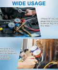 Three Piece 5 Foot AC Manifold Gauge Hose Kit For R404A R12 R502 Refrigerants, 1/4 SAE Charging Hoses
