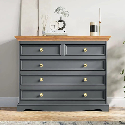 Gray dresser with 4 Pack Polished Brass Bifold Closet Door Knobs for Kitchen Bathroom and Bedroom Furniture One and a Half Inch Zinc Alloy Cabinet Knobs
