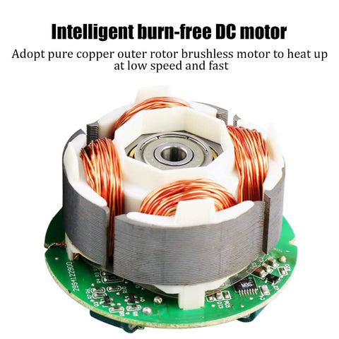 Close-up view of Inline Duct Fan 2 Inch 50mm Kit with adjustable speed motor, showing copper wiring and circuit board components.