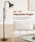 Tall Industrial Floor Lamp With Adjustable Height And Head in living room next to sofa, showcasing 54"-65" adjustable height feature