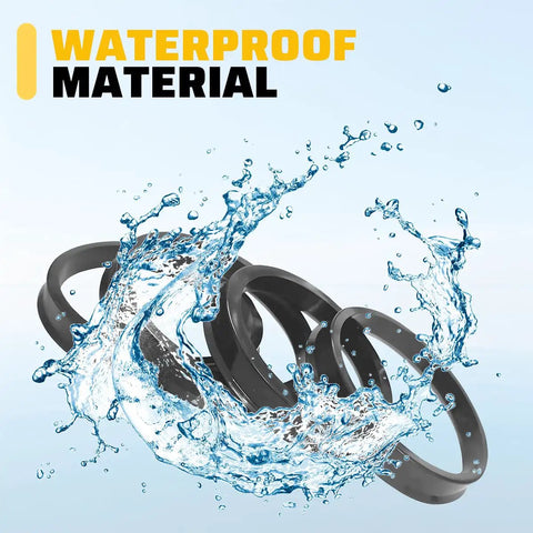 Premium Slick Car Wheel Hub Center Rings 4 Pack Adapts 73.1Mm Outer To 64.1Mm Inner Bore showcasing waterproof material with water splashes.