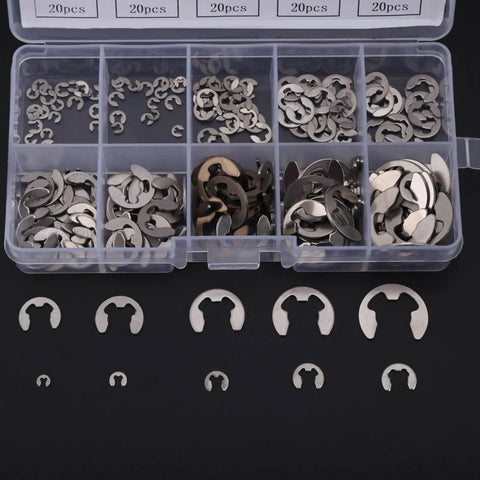 E Clip Assortment Kit 200 Pieces Stainless Steel Retaining Rings M1.5 Through M10 in compartment box