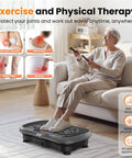Woman using Vibration Plate Fitness Platform For Full Body Workout, Bluetooth Shaker Board in living room for physical therapy