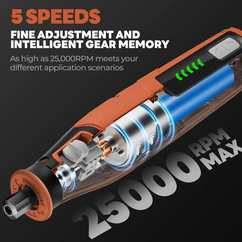 Internal view of the Cordless 4V Rotary Tool Kit With All In One 64 Piece Accessory Set 2500mAh LiIon Battery Five Speed Dial Cut.