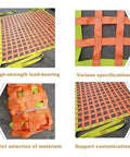 Heavy Duty Cargo Net For Locking Down Gear With Rock Solid Nylon Lifting Straps, 5x5ft mesh, orange and yellow color.