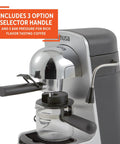 Compact Electric Bistro Style Espresso And Cappuccino Maker With Durable Glass Carafe showing selector handle and brewing system.
