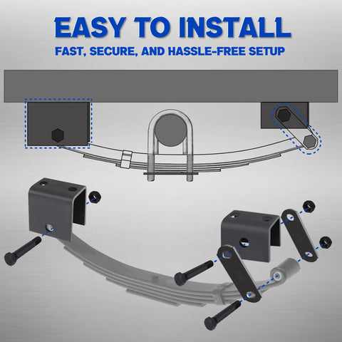 Installation diagram for Trailer Leaf Spring Hanger Kit For One And Three Quarters Inch Springs, Single Axle, 2000 to 7000 lbs