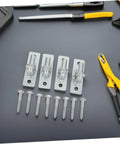 Built Like A Tank Rock Solid Wall Mounted Fence Post Hinges Set Of Four Premium Stainless Steel Gate Brackets With Zero Rust Finish All Season Outdoor Hardware For Next Yard Projects with screws and tools.