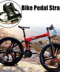 4 Pack Bike Pedal Toe Straps Universal Toe Clips With Clamp Lock, durable nylon straps on a red bike with rocky background
