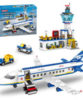 880 Piece City Airport Terminal Building Set, 6 In 1 Airplane Building Blocks Toy with planes, tower, vehicles displayed