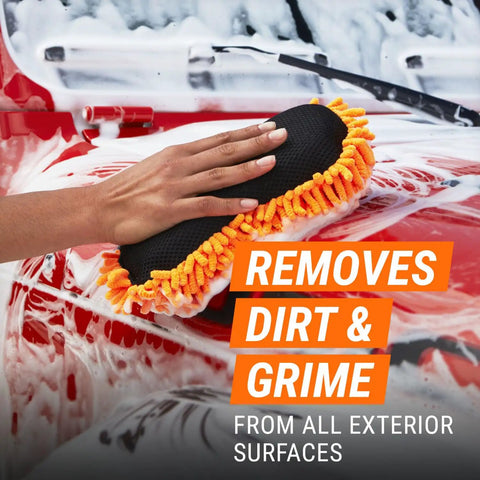 Hand using a foam applicator from 2-In-1 Foam Cannon Kit For Car Cleaning With Power Washer Or Garden Hose Connection Includes Foam Cannon, Foam Applicator, And Ergonomic Adaptor Perfect For DIY Detailing And Father's Day Gift.