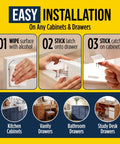 Installation steps for No Drill Needed Cabinet Locks For Baby Proofing 10 Pack Invisible Adhesive Drawer And Cabinet Latches White