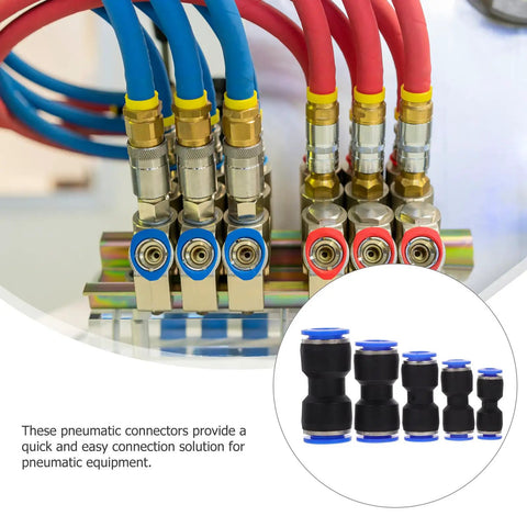 Super Cool 50pc Quick Connect Air Hose Fittings Kit For Pneumatic Tools Push To Plug Pvc Tubing Adapters 4mm To 12mm Outer Diameter Portable Repair Gear, brass push-fit connectors with blue and red hose ends