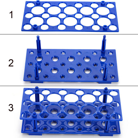 Three blue plastic Six Pack 28 Well Test Tube Rack For Lab Use Detachable Plastic Stand Centrifuge Tube Holder Storage