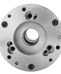 Top view of 5C Collet Chuck, 5 Inch Precision With Integral D1-4 Cam Lock Back Mount showing metal construction and bolt holes.