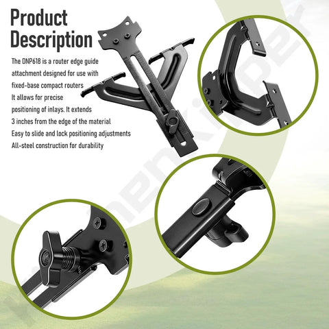 Heavy Duty Routing Edge Guide Fits Your Compact Cordless Router to Deliver Straight Line Cuts Every Single Time with robust all-steel design.