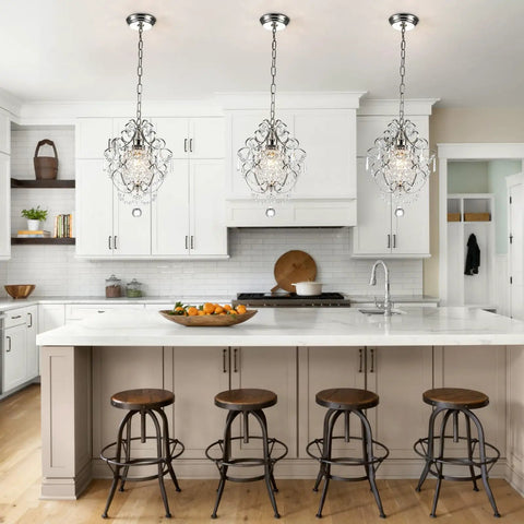 Small Crystal Chandelier Pendant Light Fixture With Elegant Sparkle One Light Adjustable Hanging Fixture For Entryway Bedroom Girls Room And Kitchen Island To Add That Lit Glow For Modern Home Decor over a kitchen island