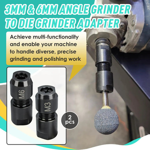 2 Pack Angle Grinder To Die Grinder Adapters With 5/8 Inch-11 Threads To 1/4 Inch And 1/8 Inch Collets, shown with adapter and grinder setup