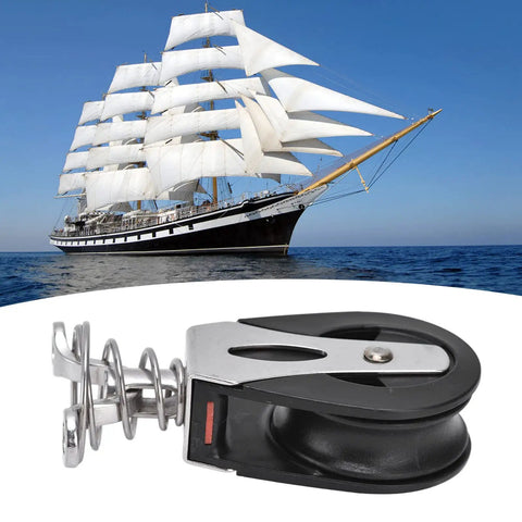 Nylon Swivel Sheave Block Head Pulley For Sailboats, Marine Grade 316 Stainless Steel, Plain Bearing, 20mm Wheel, in front of ship